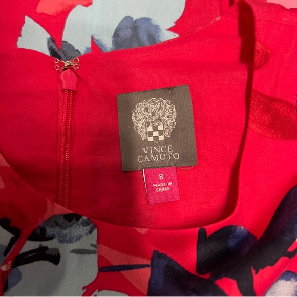 VINCE CAMUTO PINK SLEEVELESS FLORAL PRINT FIT AND FLARE MIDI COTTON DRESS 8 NEW - Picture 9 of 11